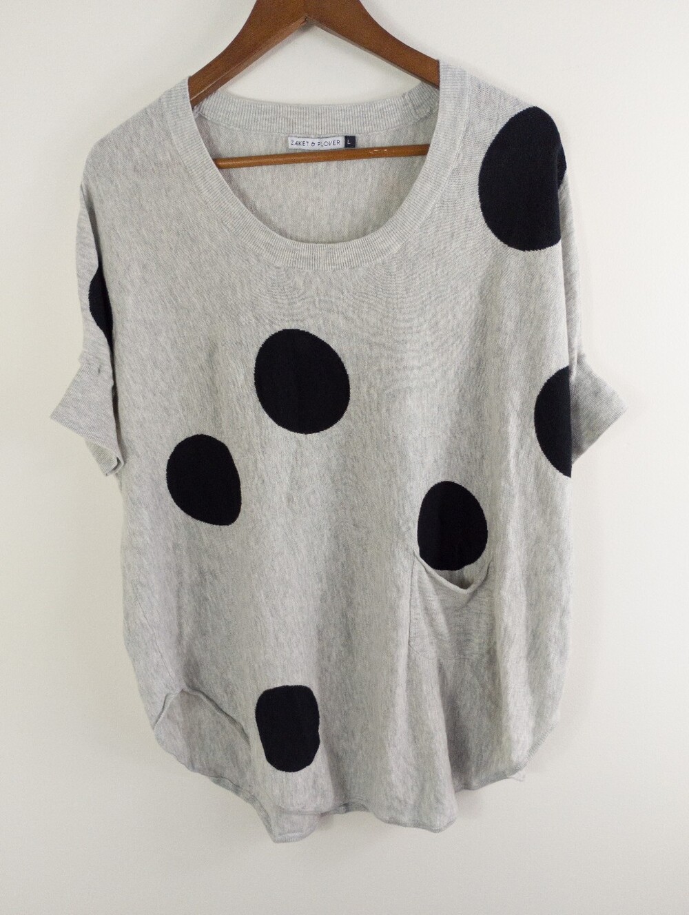 Zaket & Plover Grey Mega Polka Dot Linen Blend Cocoon Knit Sweater Large